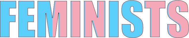 Feminists in transgender flag colors 