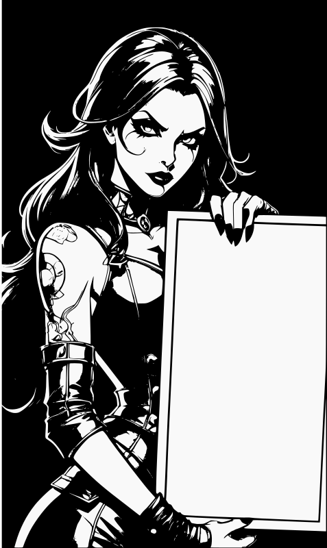 Goth woman holding blank sign