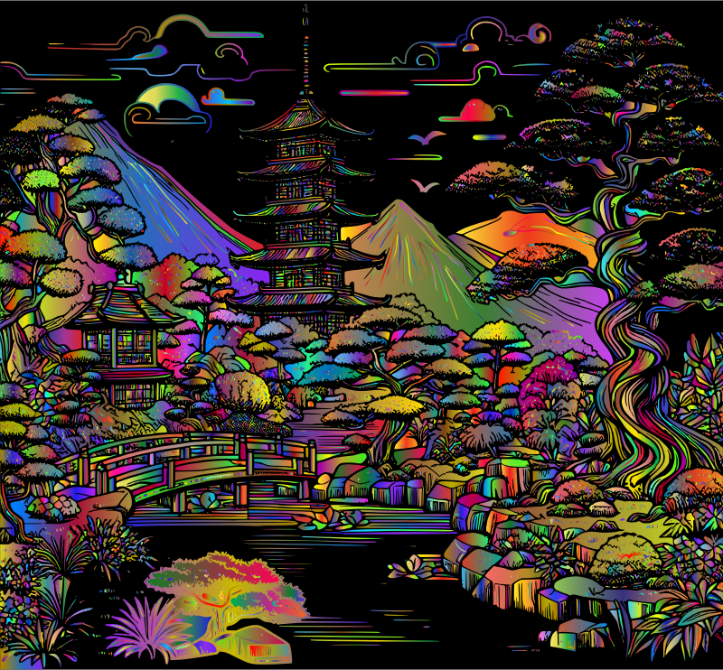 AL Generated Japanese Garden By Maria Alvedro Polyprismatic
