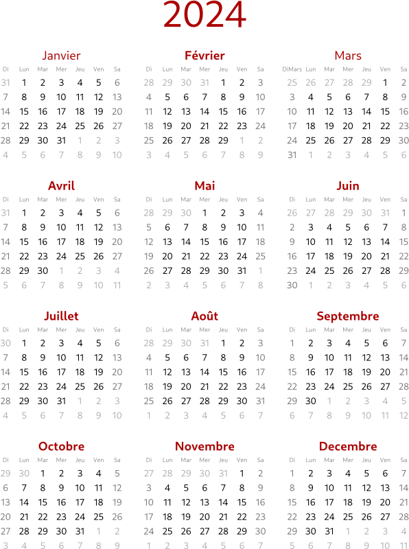 Calendrier 2024 fr - Openclipart