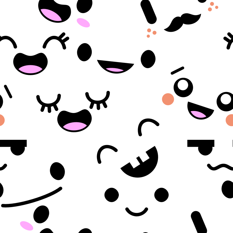 Cute Japanese Anime Smiley Faces Tiling Pattern Background