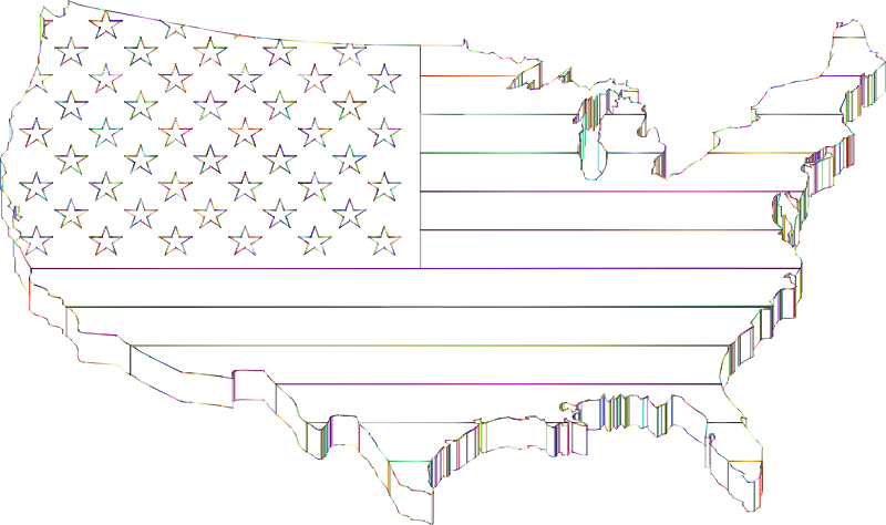 America Flag Map Perspective Outline Chromatic No BG