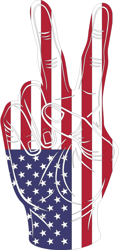 Hand Peace Sign American Flag Stroke