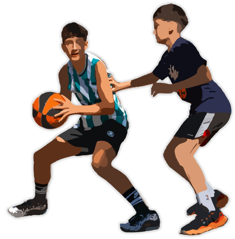 Two Kids Play Basketball