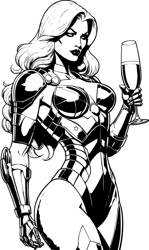 Cyborg woman with champagne