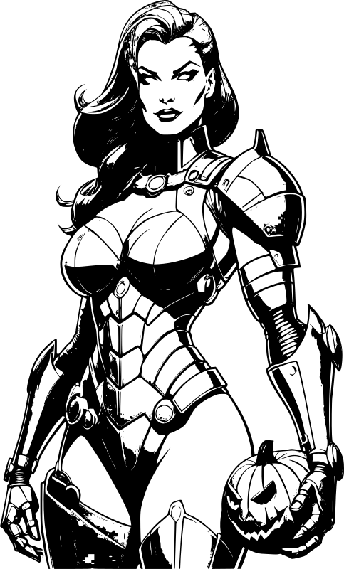 Cyborg woman with pumpkin