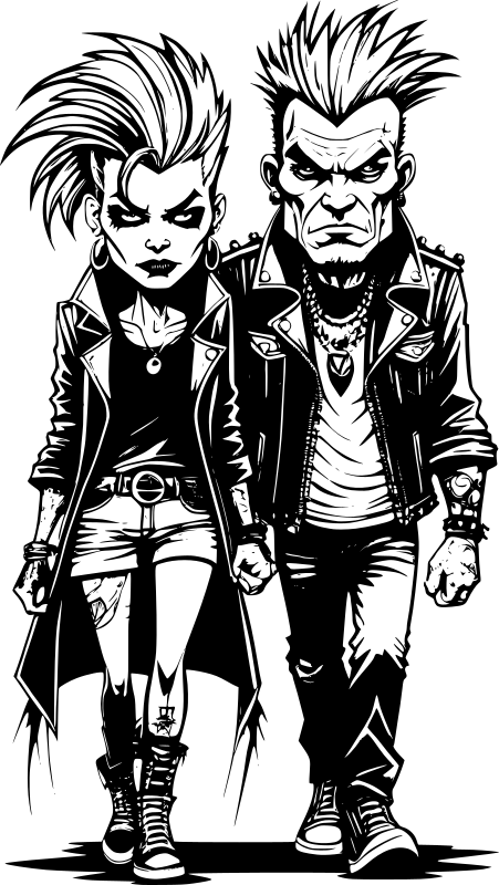 Old punk rock couple cartoon