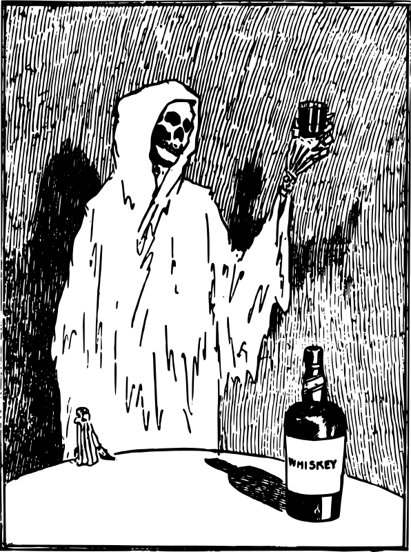 Grim Reaper Drinking Whiskey