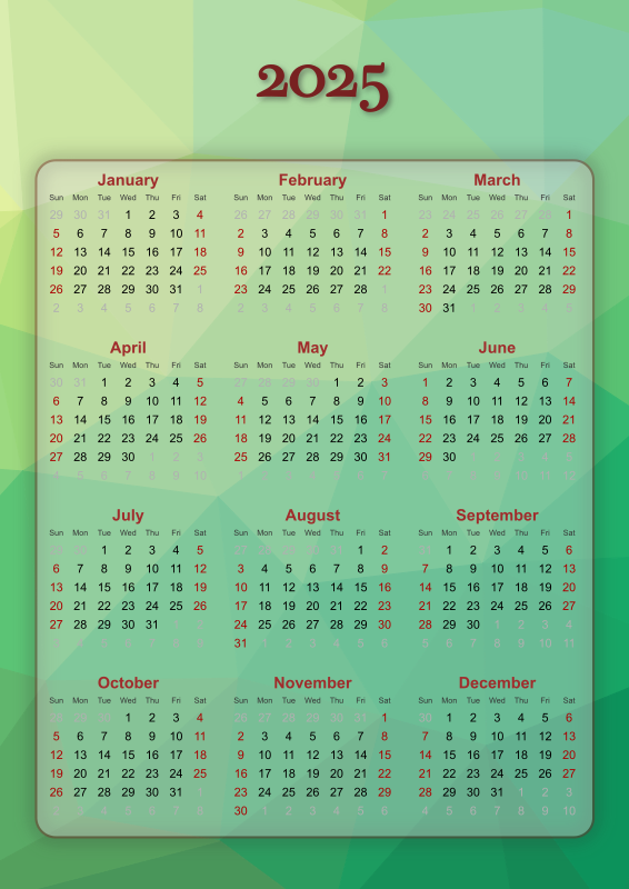 Green 2025 Calendar