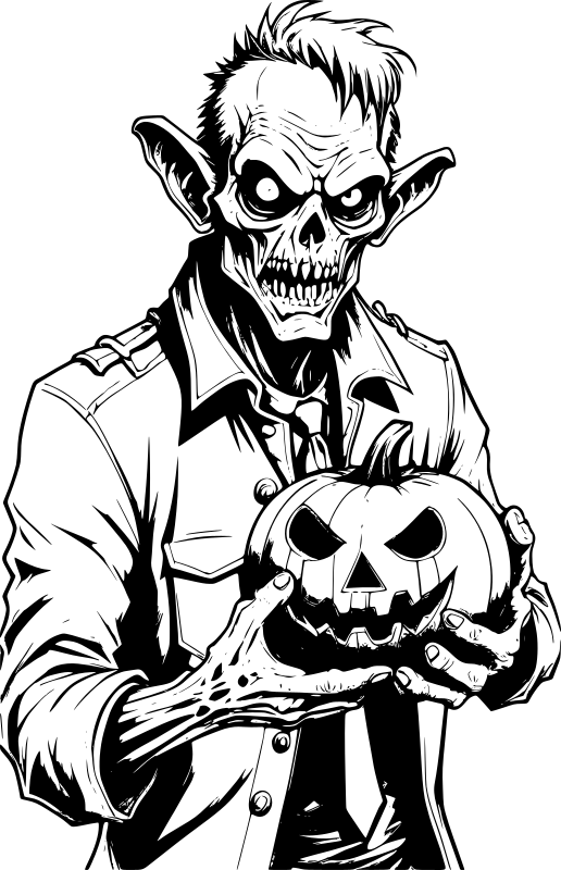 Zombie monster holding Jack-o-Lantern