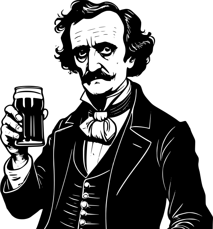 Edgar Allan Poe with a beer