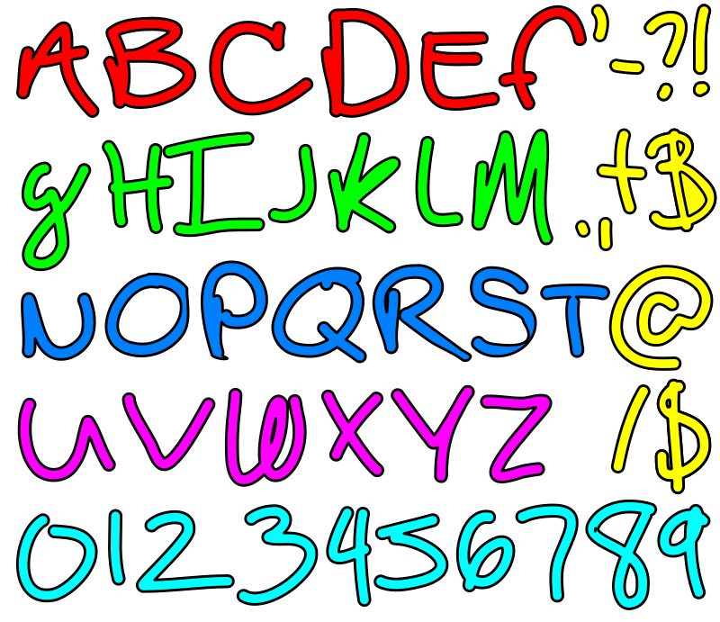 Alphabet bojarksi font colorful