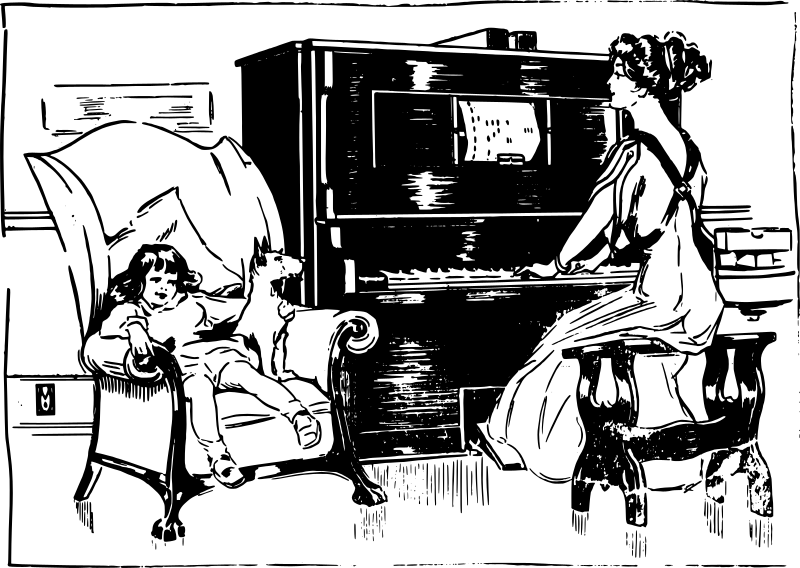 Mother and Player Piano with Kid