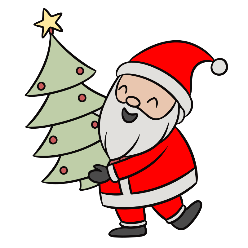 Santa Claus with a Christmas Tree Cartoon