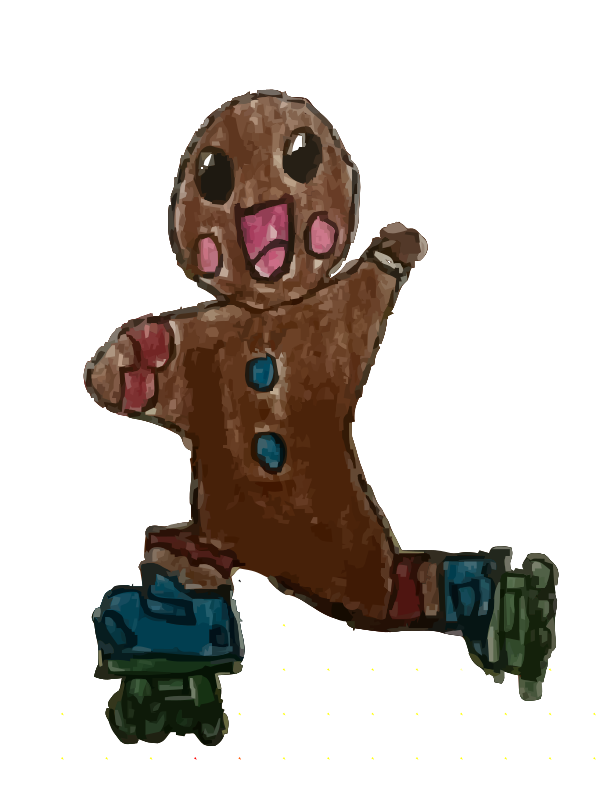 Gingerbread man rollar skating!