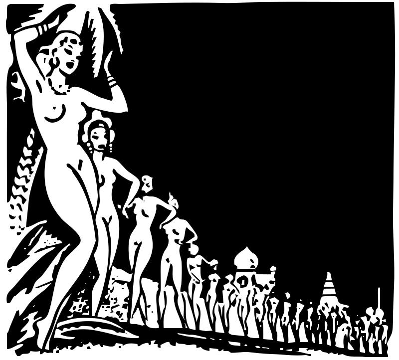 Row of "Exotic" Naked Ladies Comic Style Magazine Ad