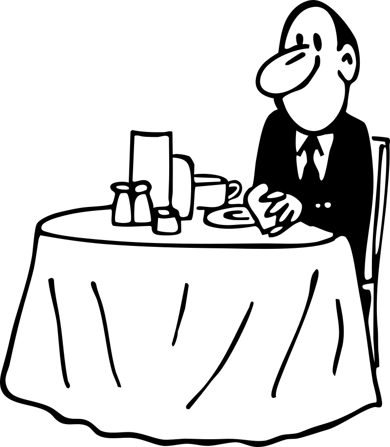 Baffled Man Sitting at Table Cartoon