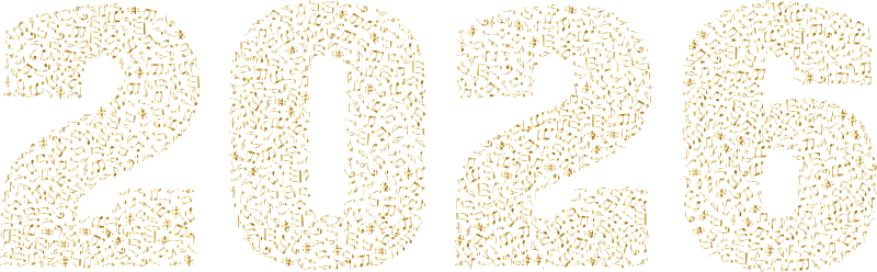 2026 Musical Notes Typography Gold