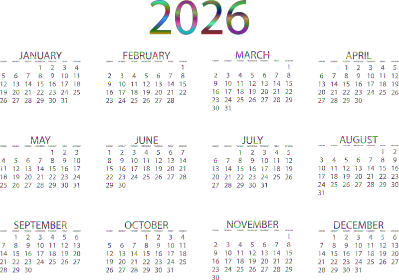 2026 Calendar Polyprismatic No BG
