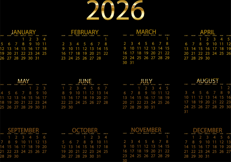 2026 Calendar Gold