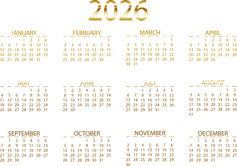 2026 Calendar Gold No BG