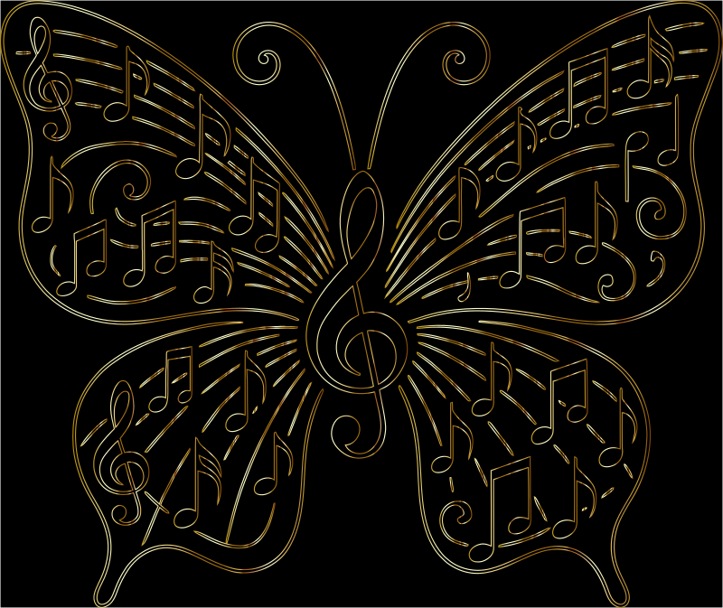 Music Butterfly Vectorized Line Art Gold