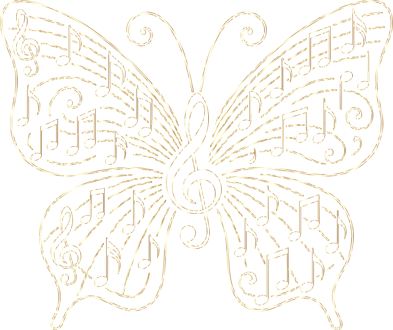 Music Butterfly Vectorized Line Art Gold 2 No BG