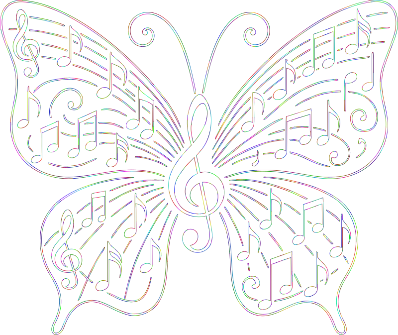 Music Butterfly Vectorized Line Art Psychedelic No BG