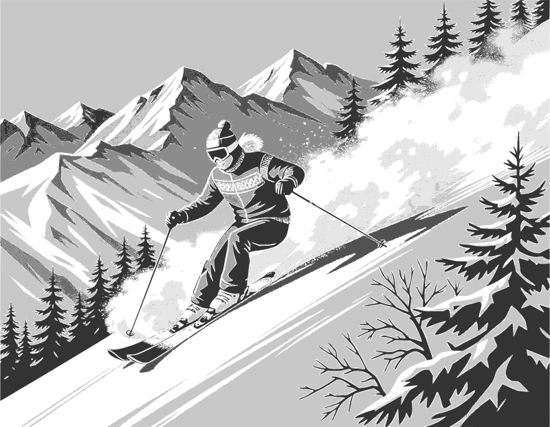 Skier - grayscale