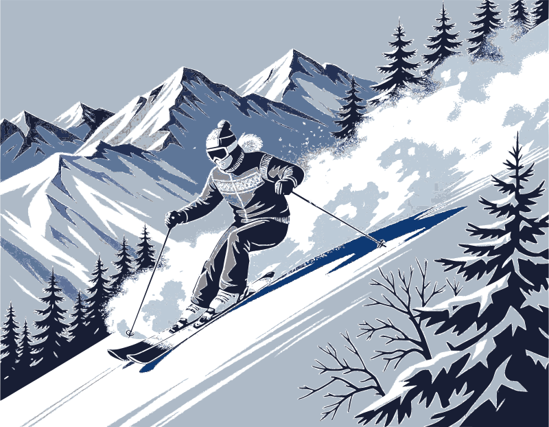 Skier - shades of blue