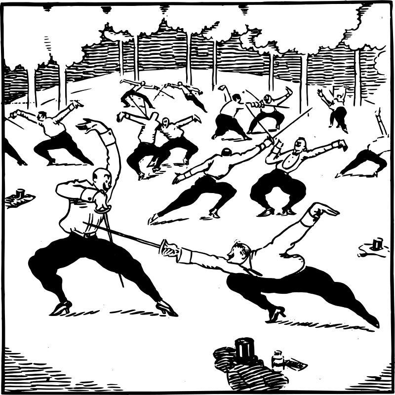 Group of Men Fencing