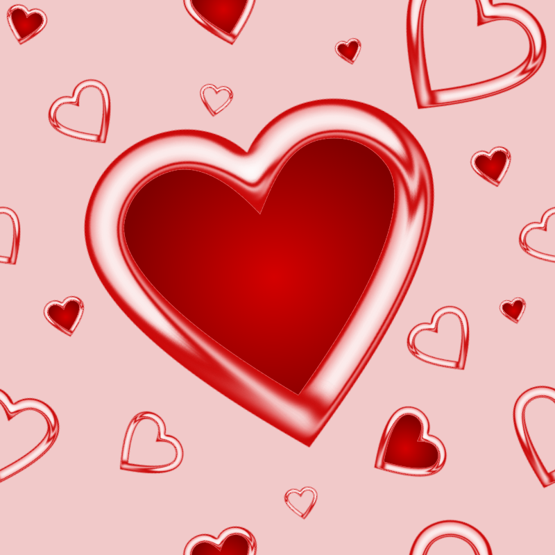 Red metallic heart frames on pink background