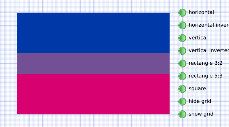 Bisexual pride flag horizontal/vertical stripes, square or rectangles with 2 different aspect ratios