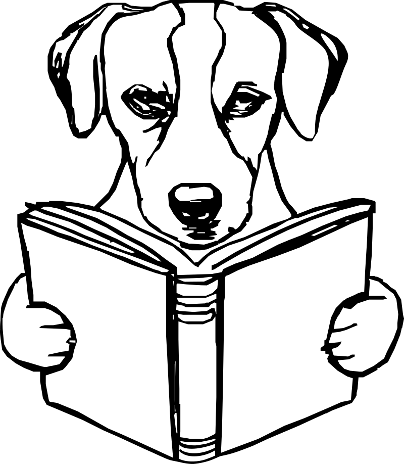 dog reading book cute drawing