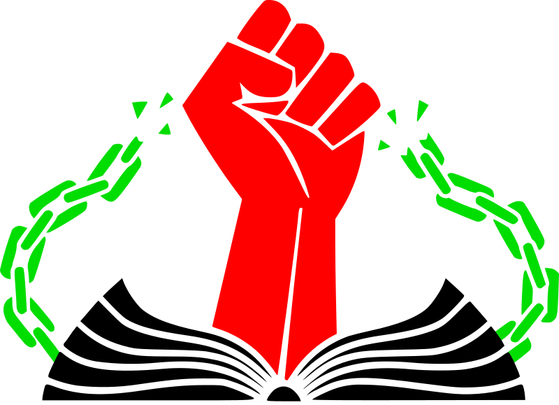 Red, green, black, book freedom fist