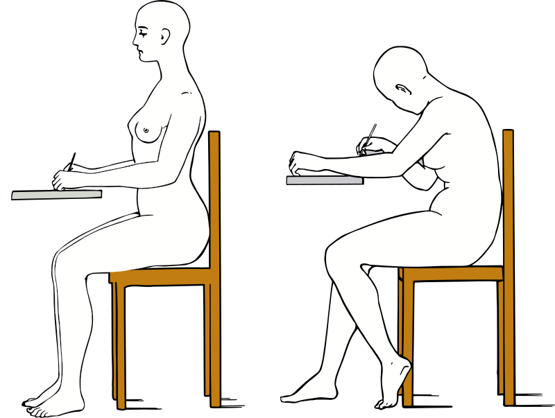 2 white women sitting exams side view