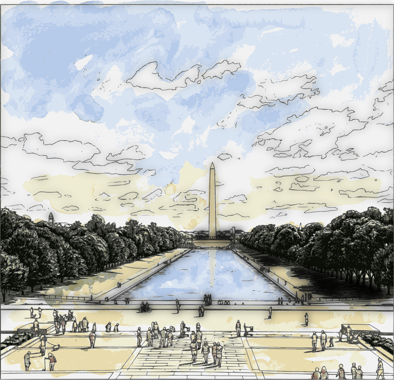 Lincoln Memorial Reflecting Pool - Line Art Remix