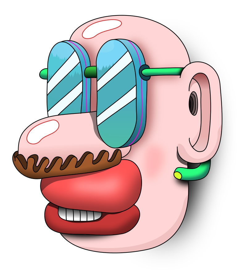 Rounded head with eyeglasses
