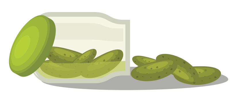 Bocal de cornichons renversé