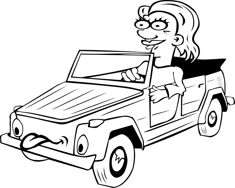 Girl Driving Car Cartoon 