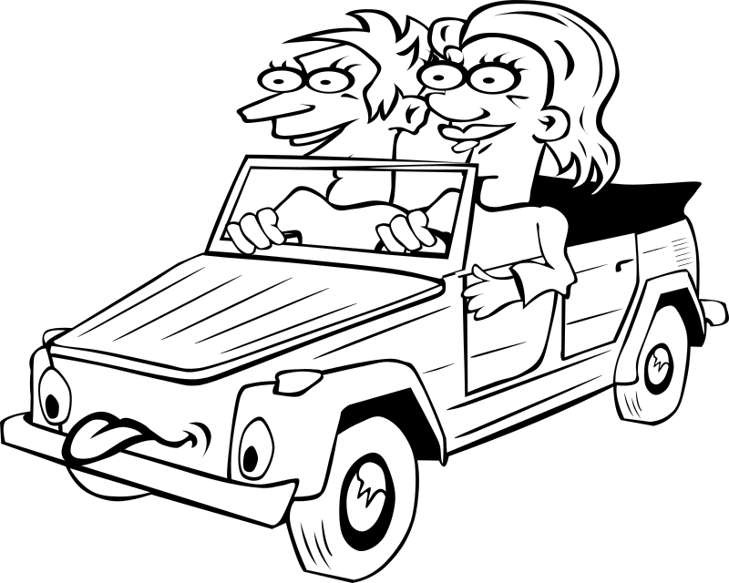 Girl and Boy Driving Car Cartoon