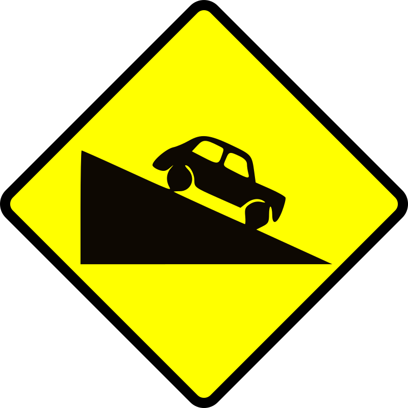 caution-steep hill down