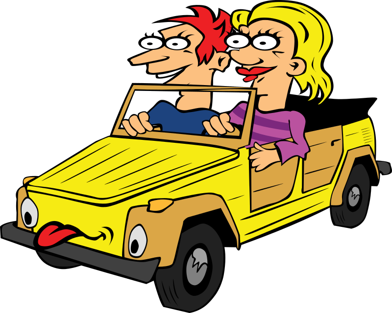 Girl and Boy Driving Car Cartoon