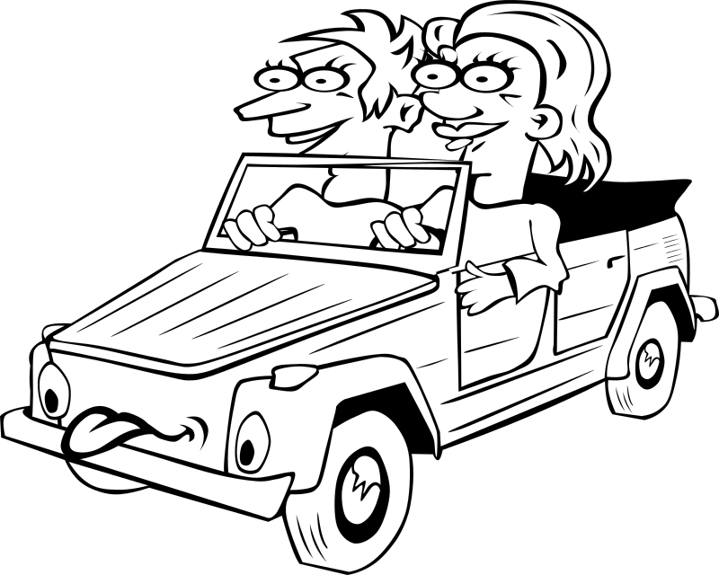 G Girl and Boy Driving Car Cartoon 1