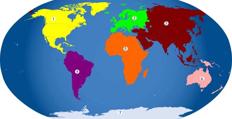 Continents numbered