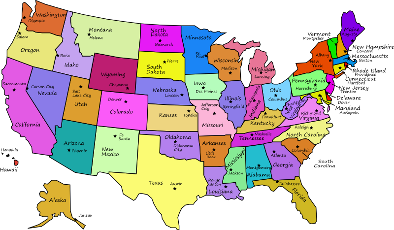 Clipart - United States Map With Capitals, and State Names