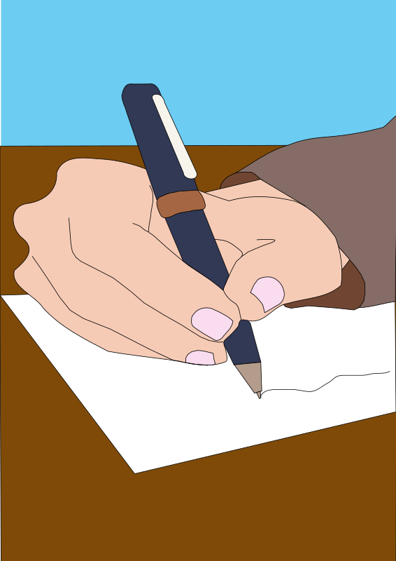 Writing by Machovka - drawing of a hand holding a pen and writing