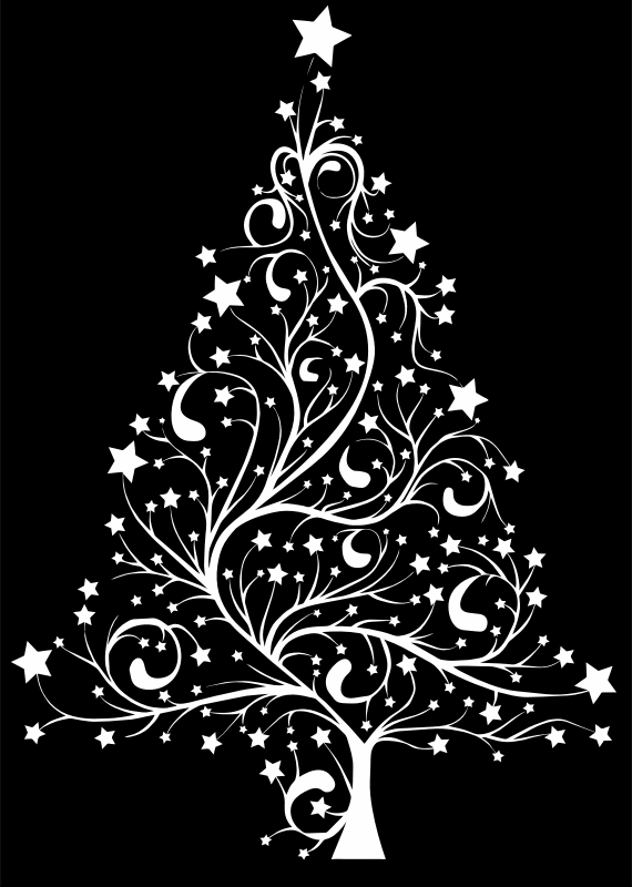 free clipart christmas tree black and white - photo #40