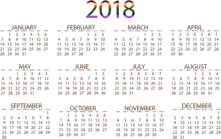 2018 year calender