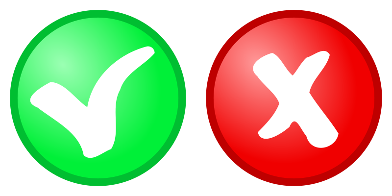Red cross and green tick icons